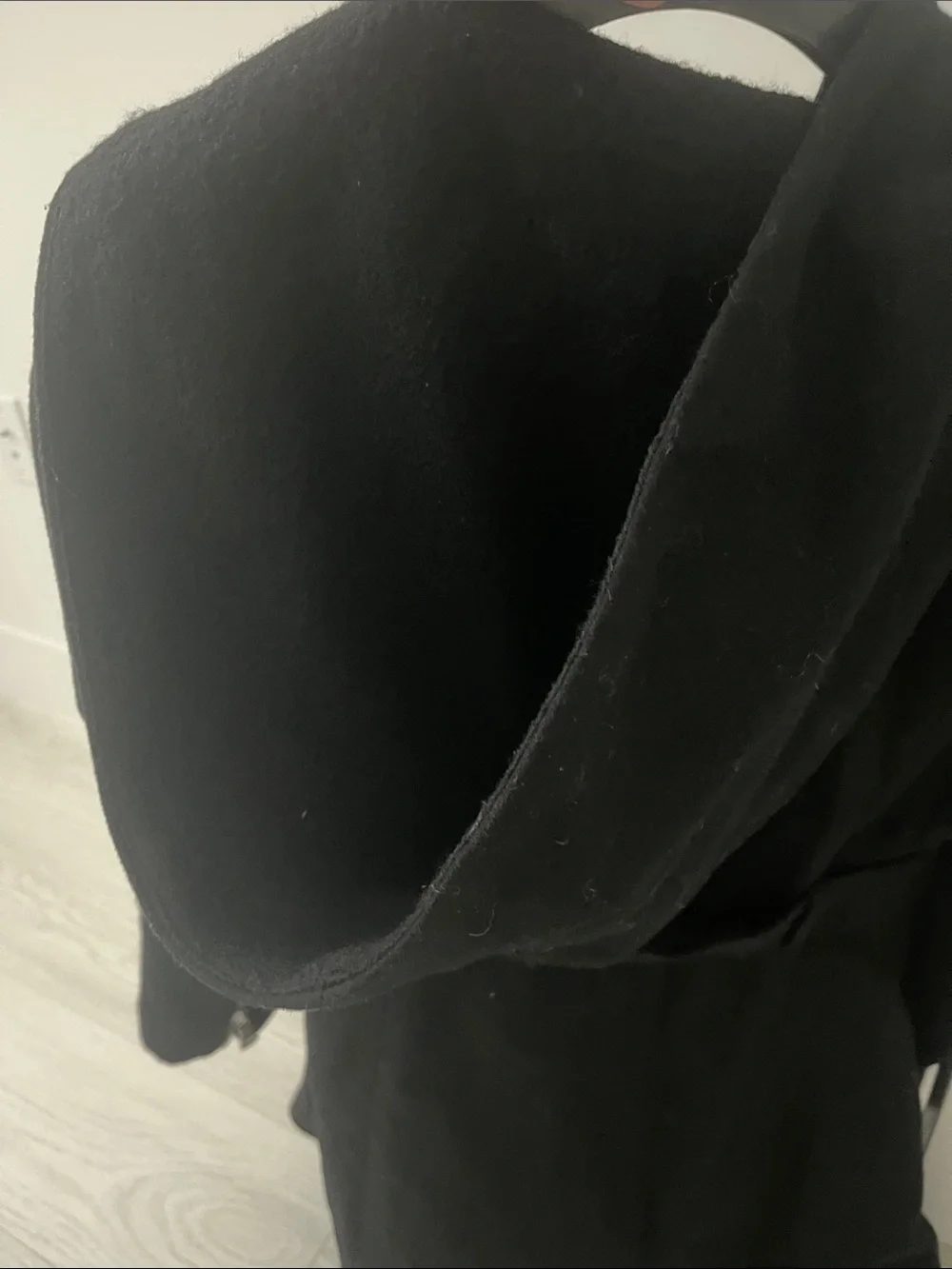 bebe Black Wool-Blend Coat with Silver Chain Detail